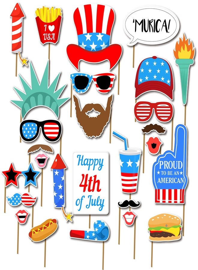 Ozekov 7-gost 27PCS 4th of July American USA Independence Day Photo Booth Party Props Masks Decorations - Image 1